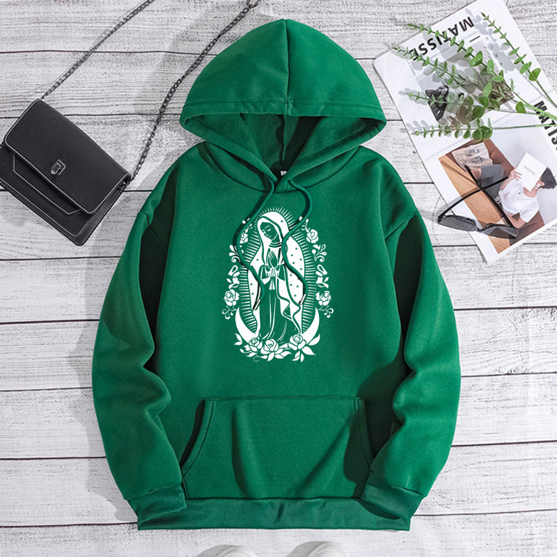 Printed collar and fleece hooded sweatshirt