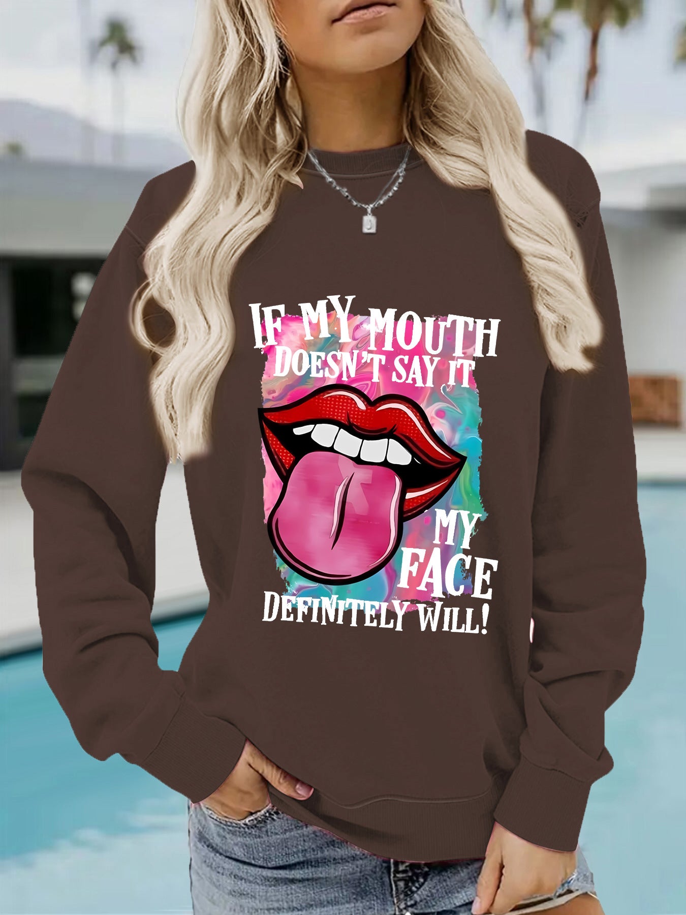 Round neck printed pullover sweatshirt