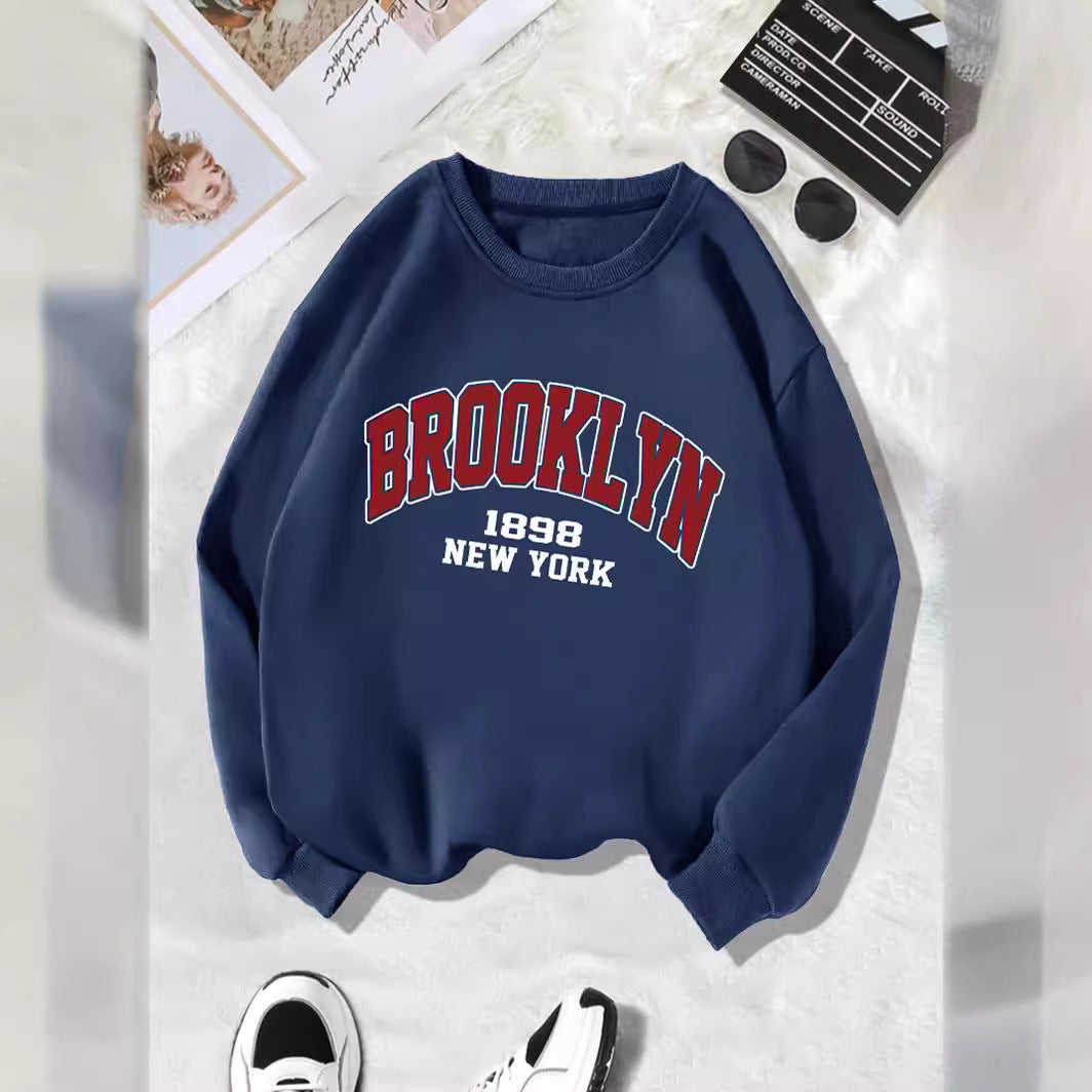 Back collar with fleece sweatshirt round neck BROOKLYN print