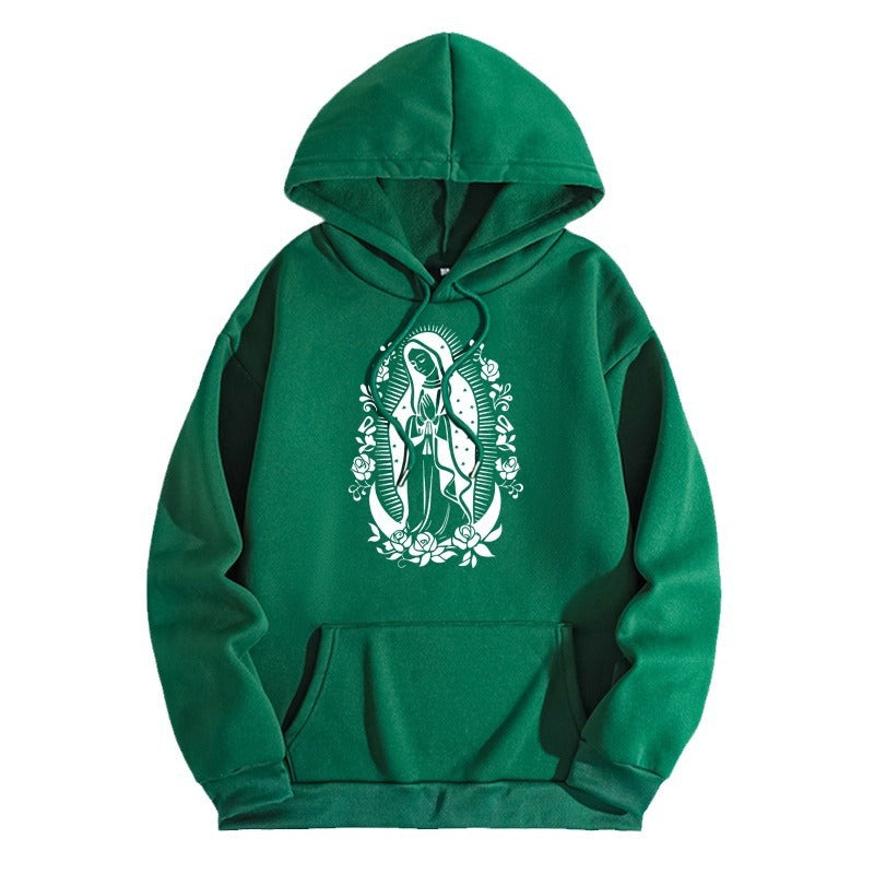 Printed collar and fleece hooded sweatshirt