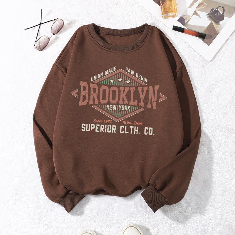 Back collar with velvet sweatshirt round neck letter print