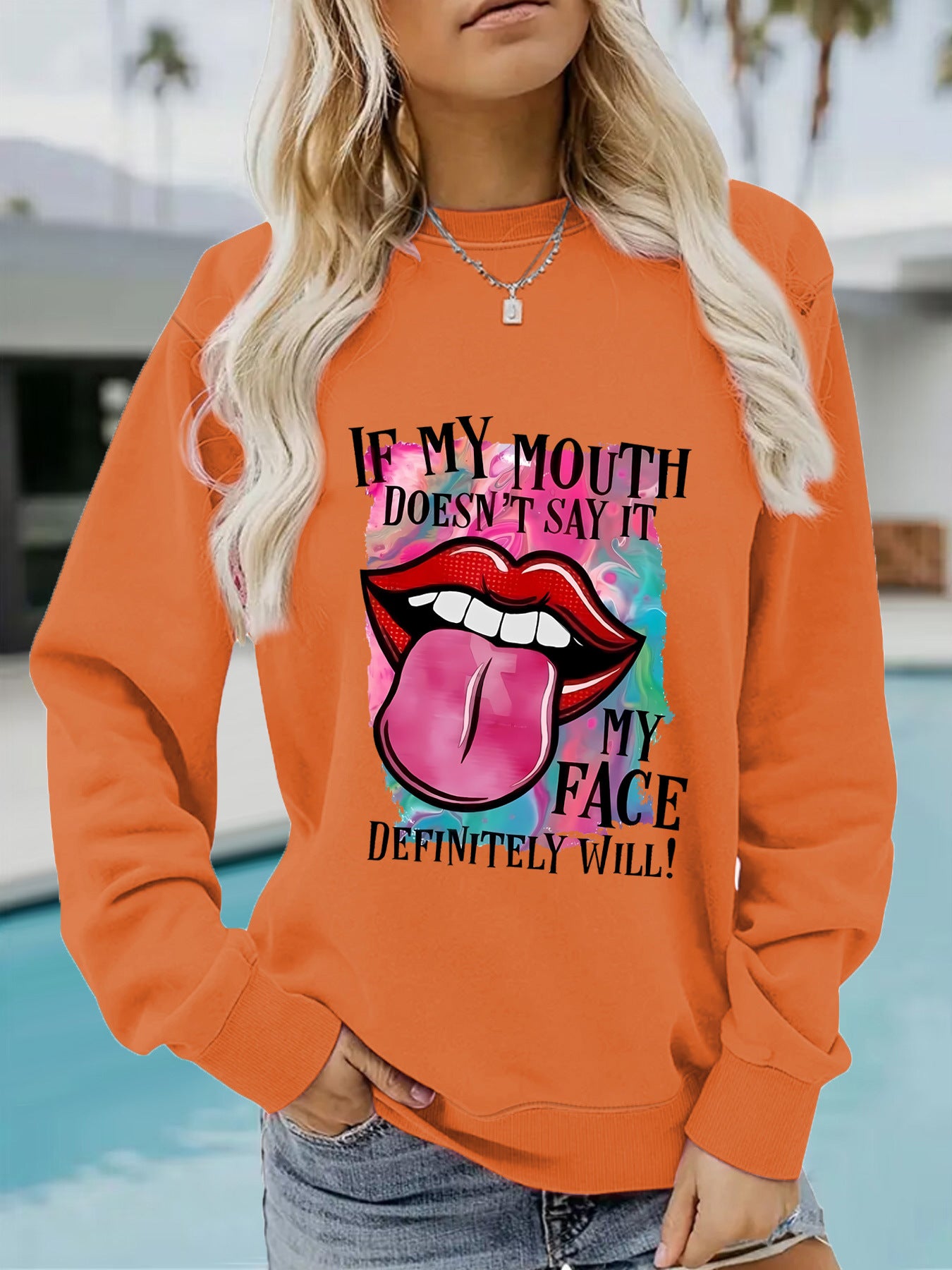 Round neck printed pullover sweatshirt