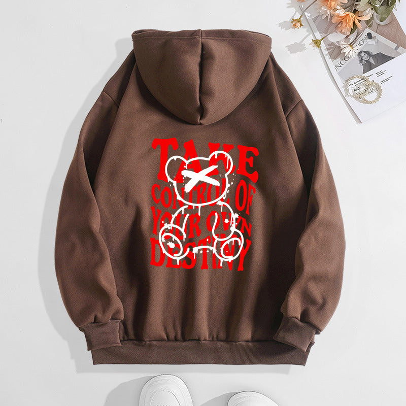 Letter printed hooded sweatshirt with back collar and fleece