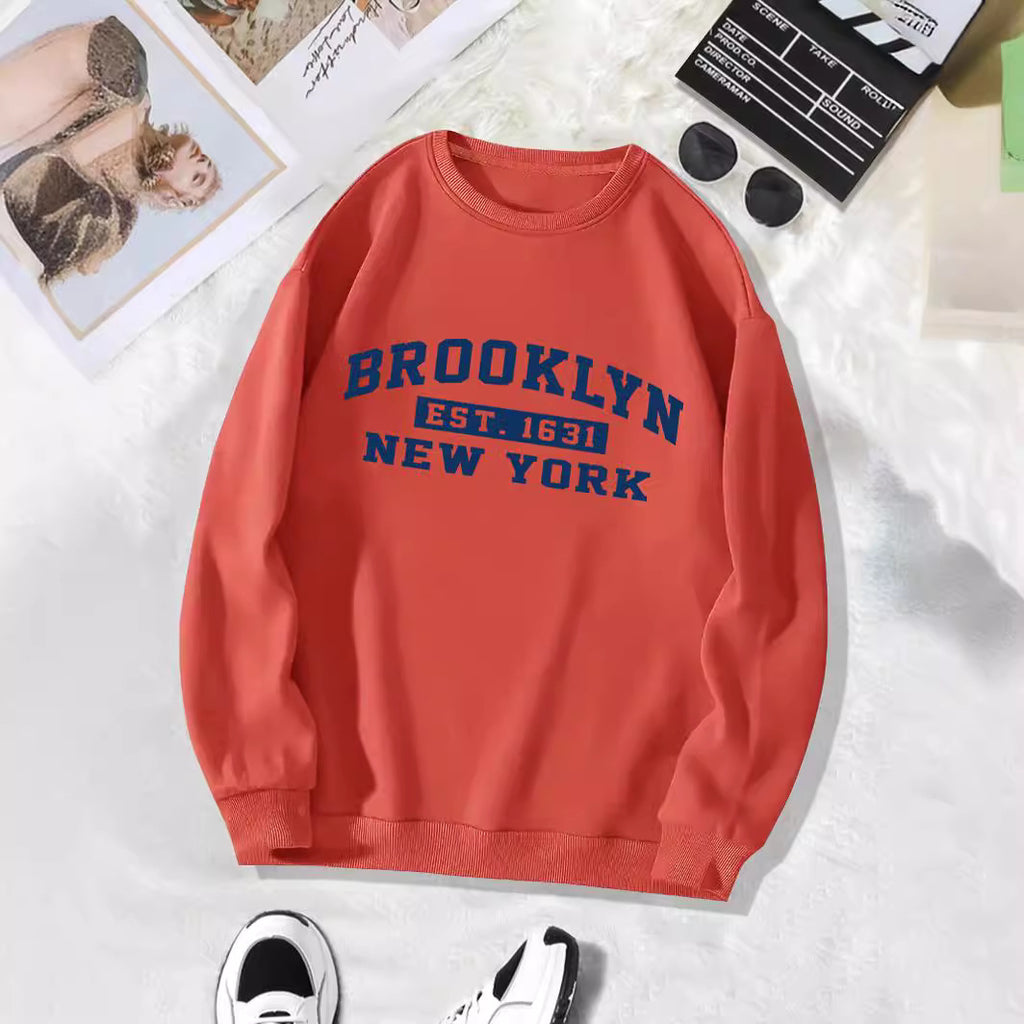 Back collar with fleece sweatshirt round neck BROOKLYN print