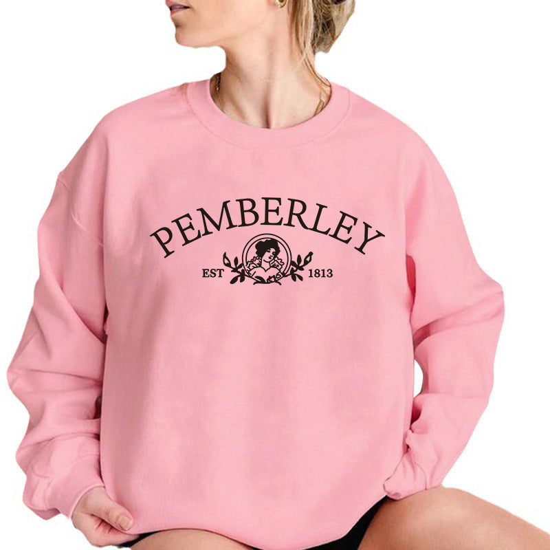 Back collar with velvet sweatshirt round neck letter print