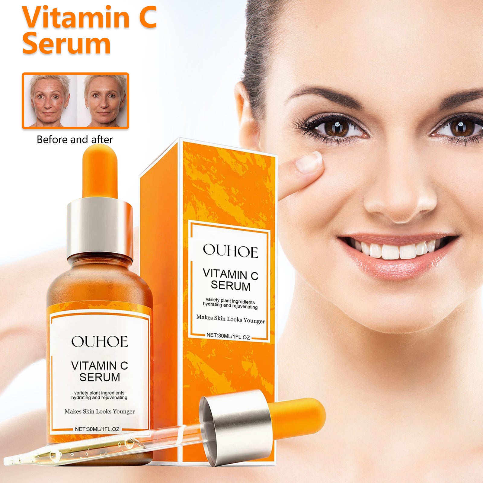 Vitamin C Face Serum, Lighten Fine Lines And Tighten Facial Skin Anti-Aging Serum