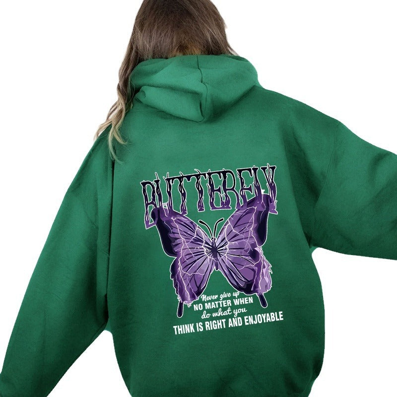 Letter printed hooded sweatshirt with back collar and fleece