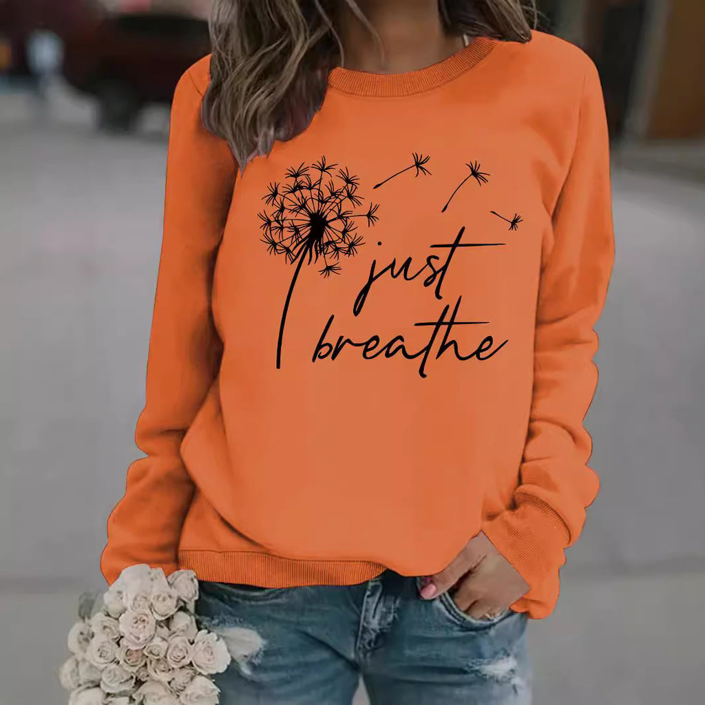 Round neck JUST dandelion print pullover sweatshirt