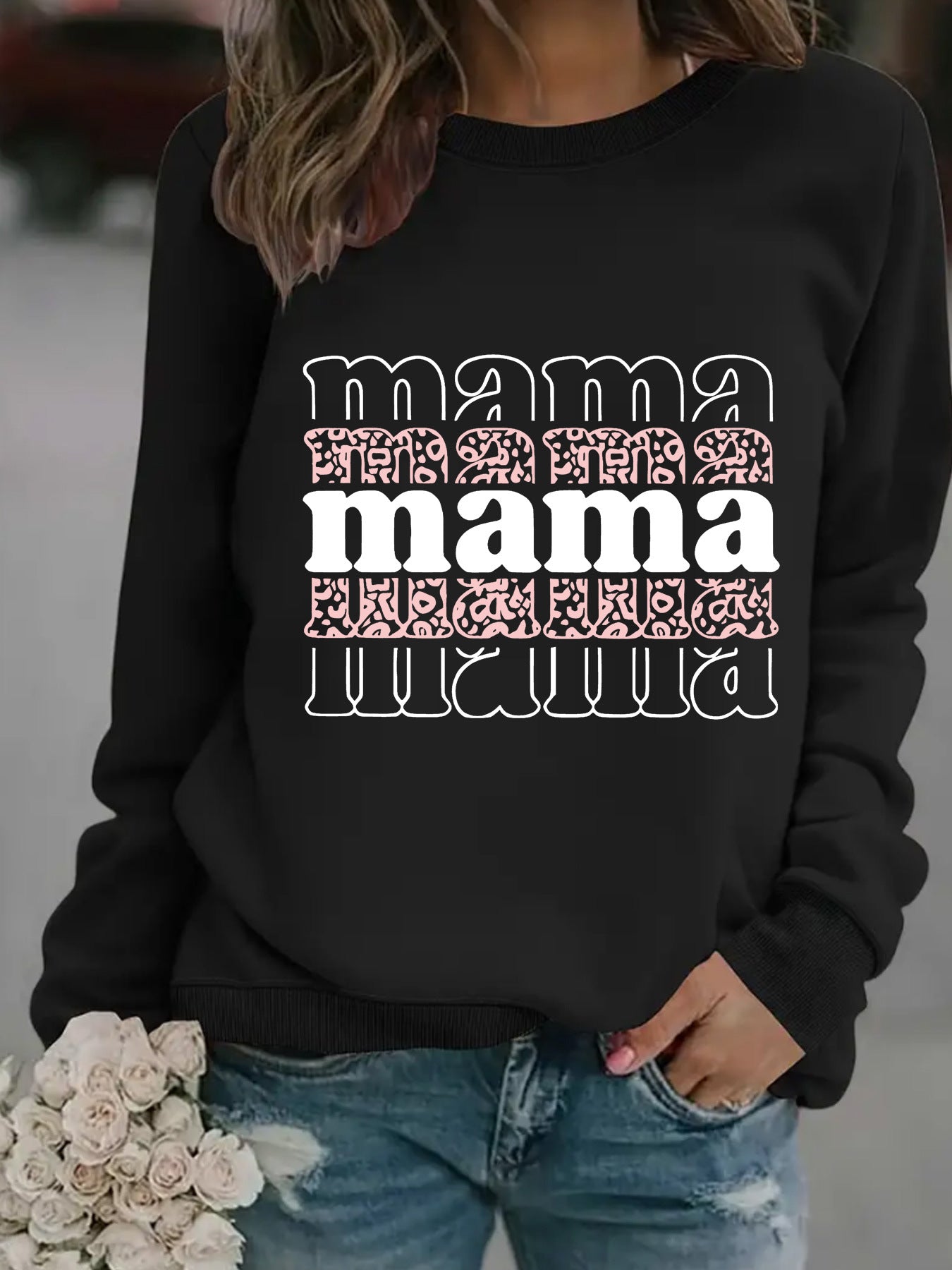 Mama printed pullover sweatshirt