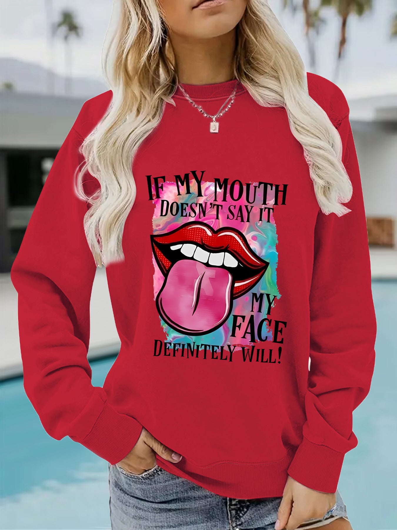 Round neck printed pullover sweatshirt
