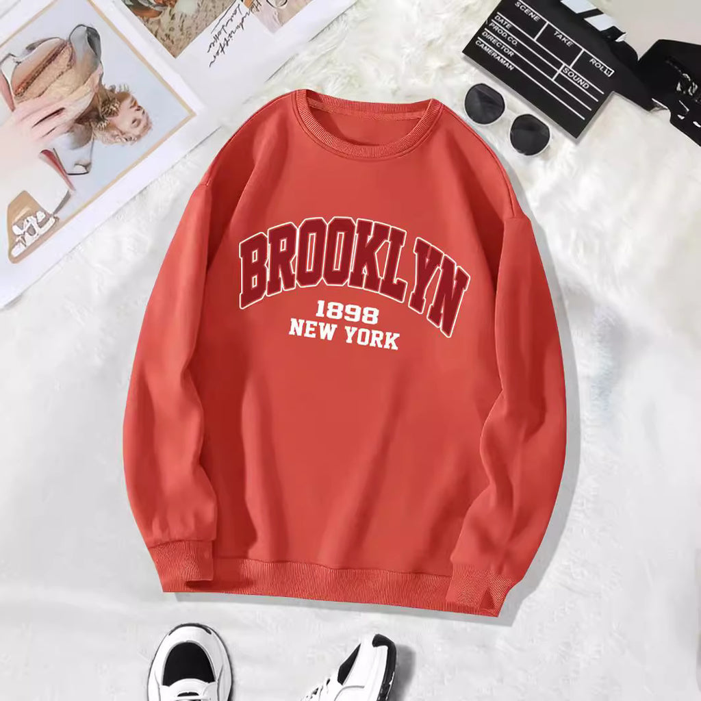 Back collar with fleece sweatshirt round neck BROOKLYN print