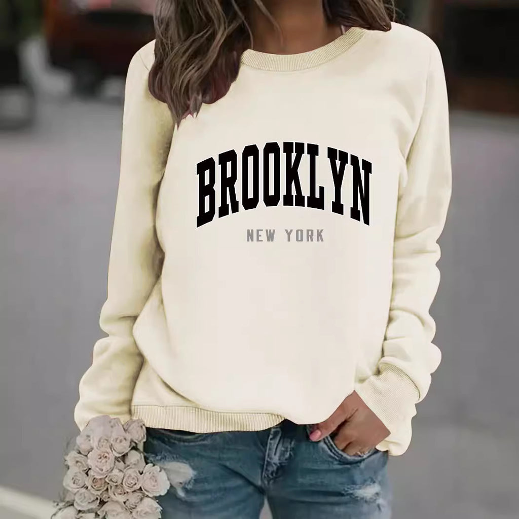 Round neck letter printed pullover sweatshirt