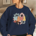 Back collar fleece hoodie round neck MAMA flower
