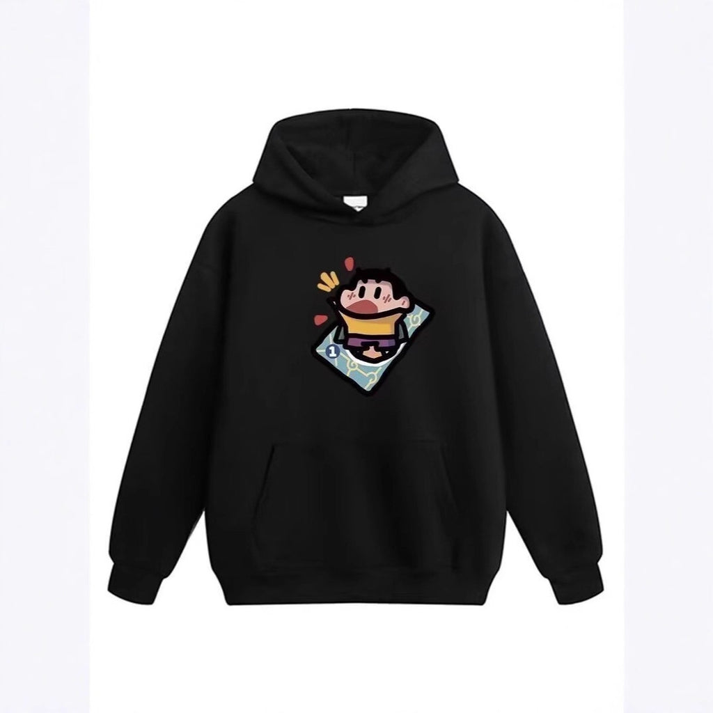 style casual design hoodie with cartoon character long sleeve top for men