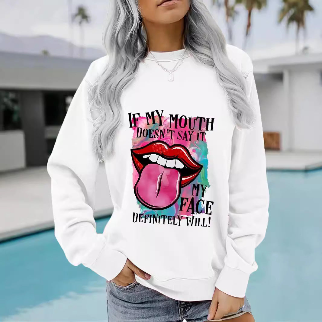 Round neck printed pullover sweatshirt