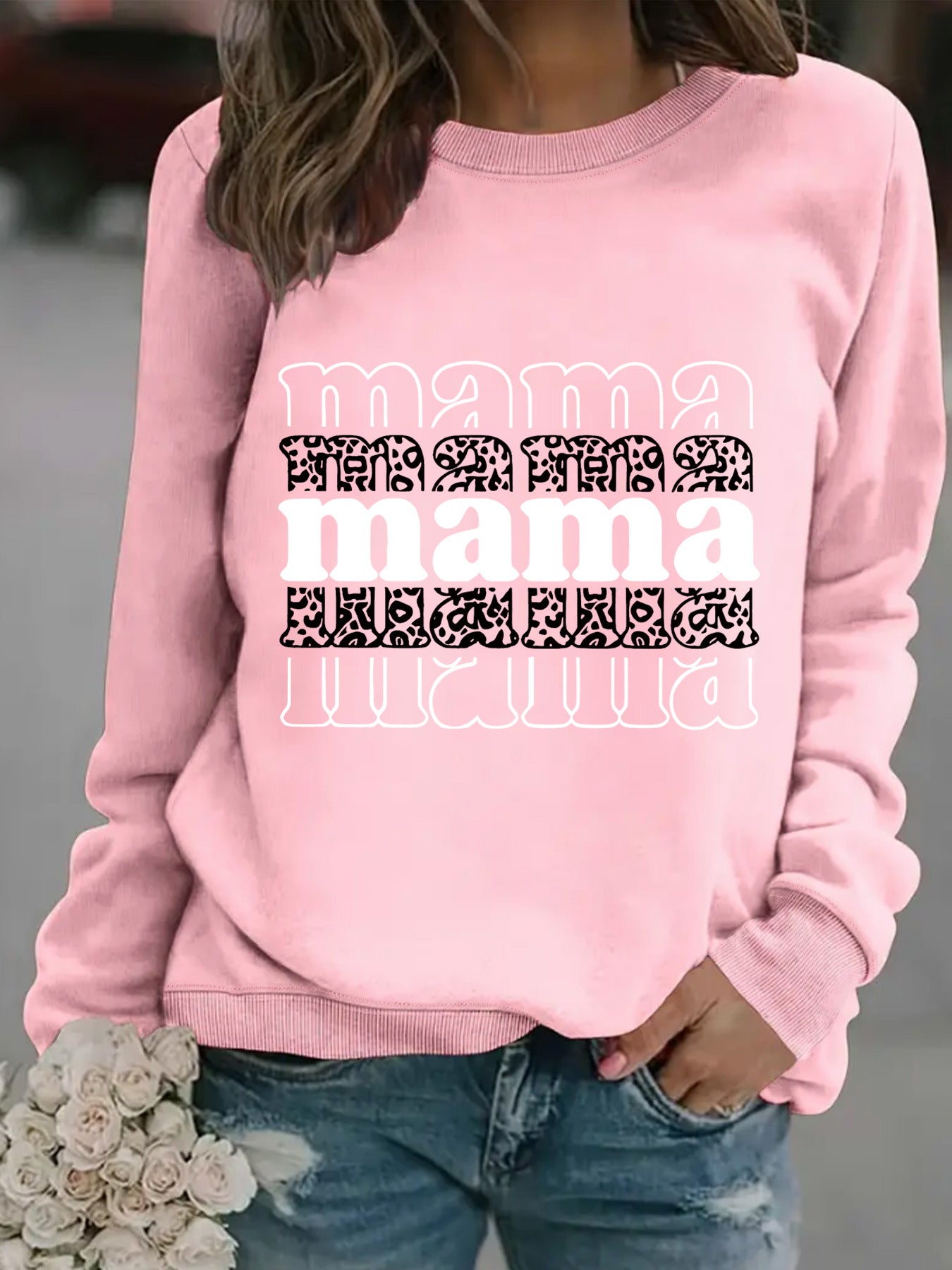 Mama printed pullover sweatshirt