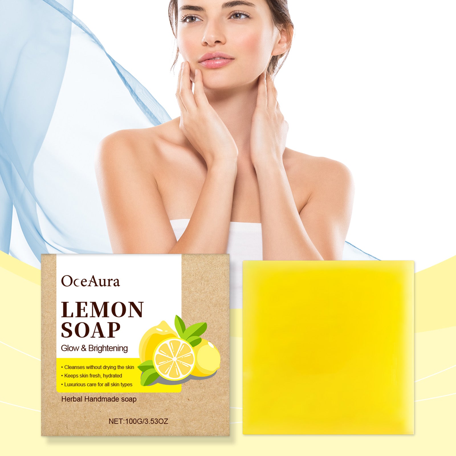 OceAura Lemon Herbal Vitamin C Soap Cleanser Body Skin Bath Mild Clean Refreshing Oil Control Skincare Soap