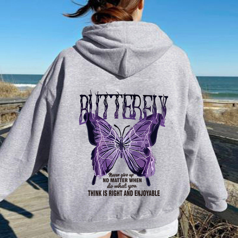 Letter printed hooded sweatshirt with back collar and fleece
