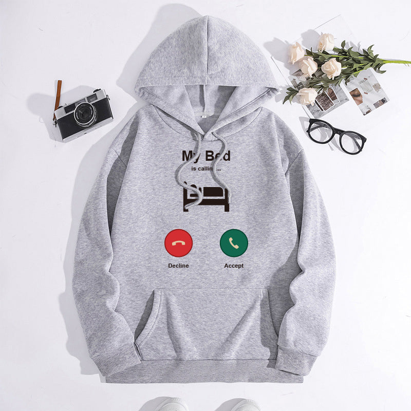 Phone reminder for printed hooded sweatshirt with back collar and fleece