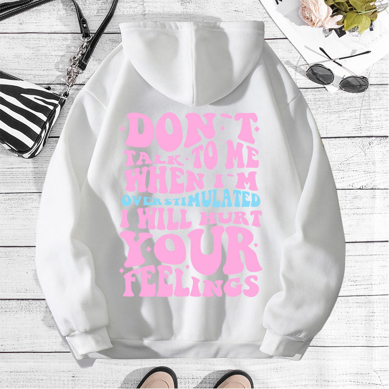 Letter printed hooded sweatshirt with back collar and fleece