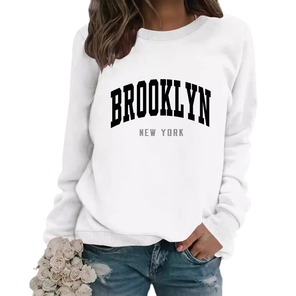 Round neck letter printed pullover sweatshirt