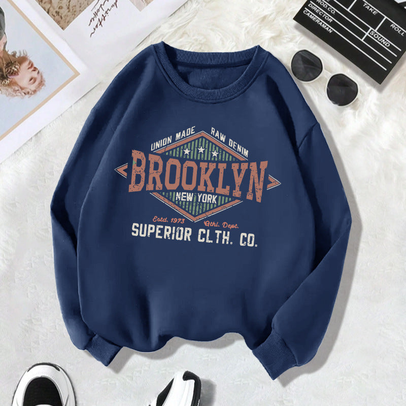 Back collar with velvet sweatshirt round neck letter print