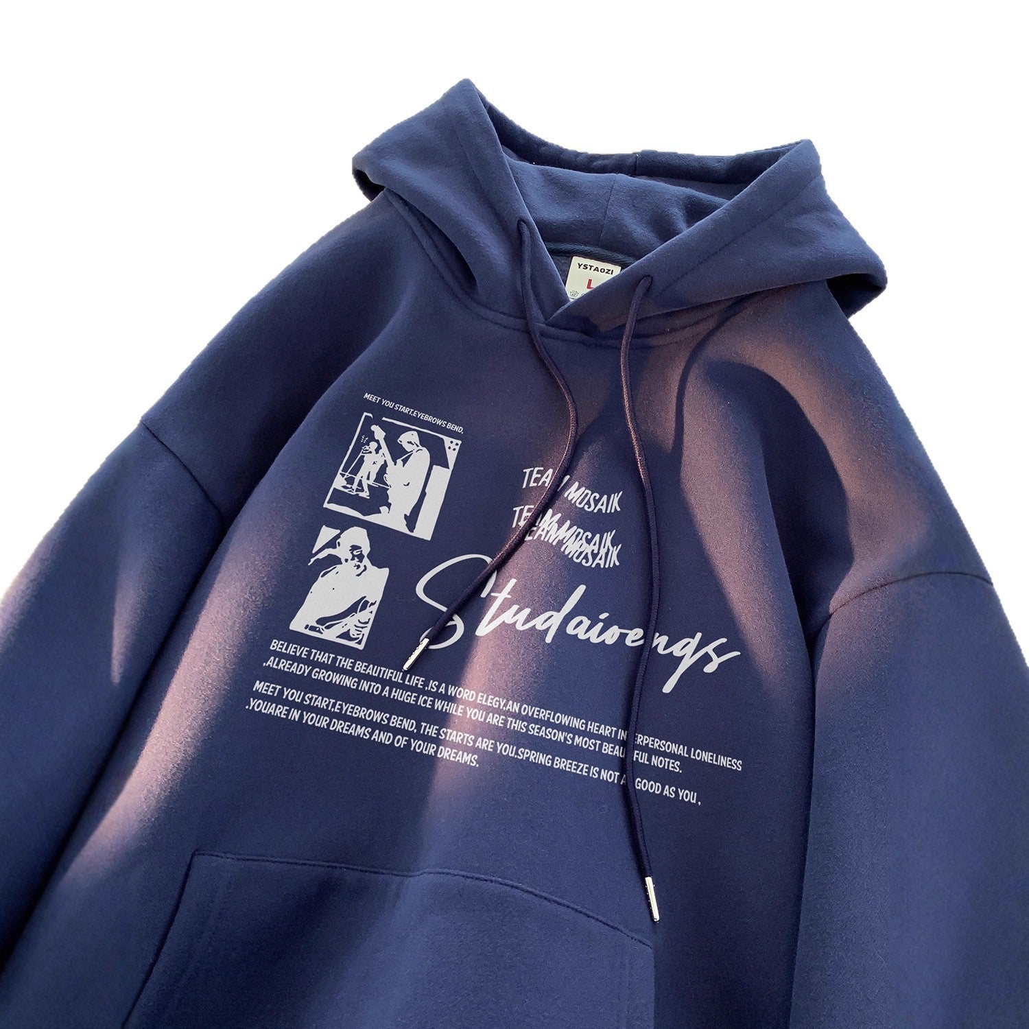 Retro Hoodie Men's Autumn Winter Heavy Weight Fleece Lined Loose Fit Hooded Sweatshirt Outerwear