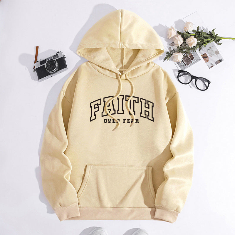 Letter printed hooded sweatshirt with back collar and fleece