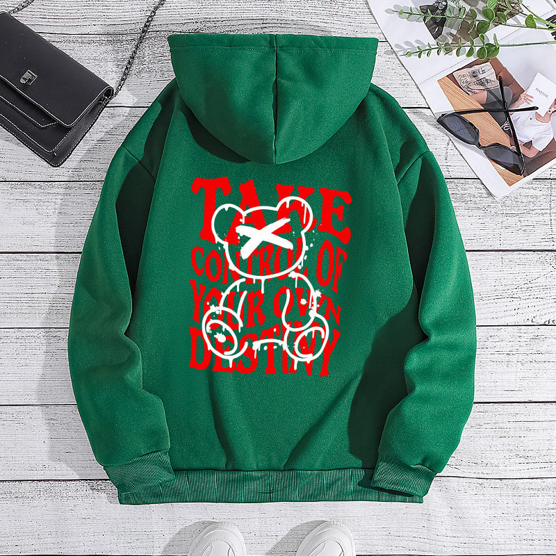 Letter printed hooded sweatshirt with back collar and fleece