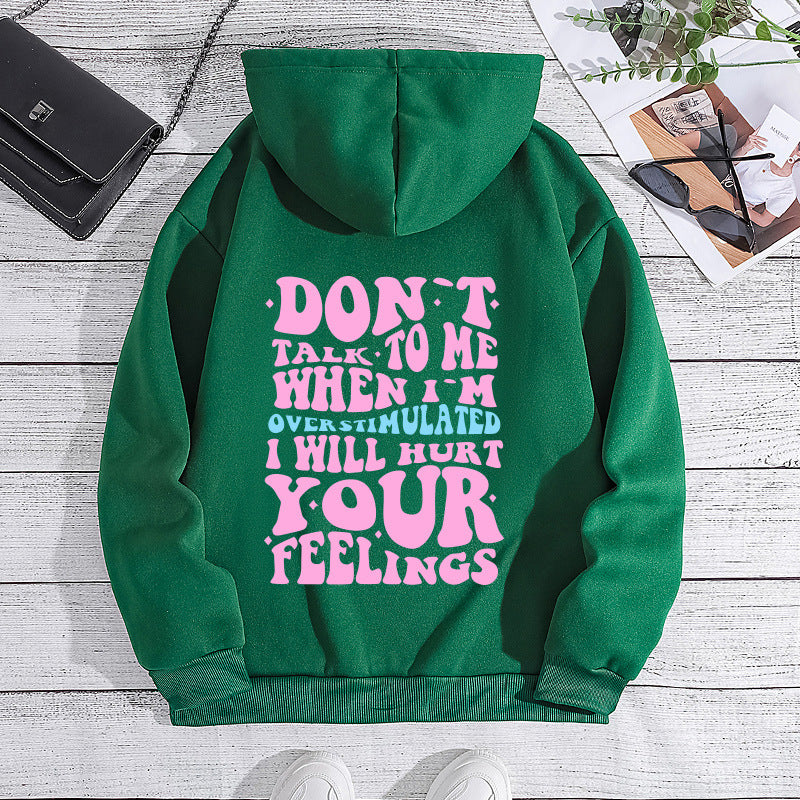 Letter printed hooded sweatshirt with back collar and fleece