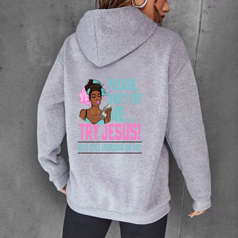 Letter printed hooded sweatshirt with back collar and fleece