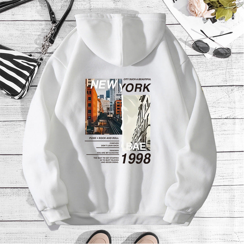 NEW YORK City Printed Hoodie with Back Collar and Velvet