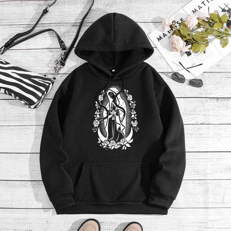 Printed collar and fleece hooded sweatshirt