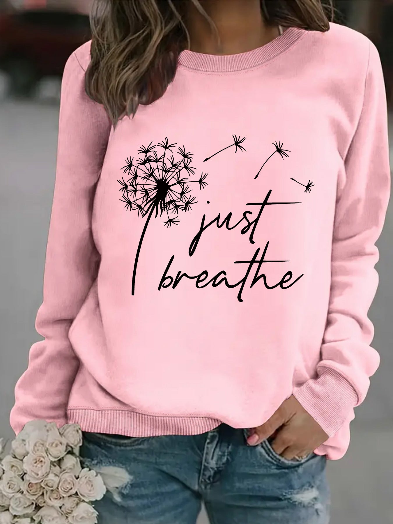 Round neck JUST dandelion print pullover sweatshirt