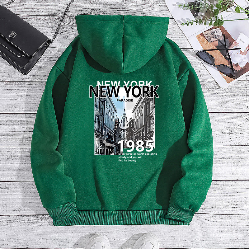 NEW YORK City Printed Hoodie with Back Collar and Velvet