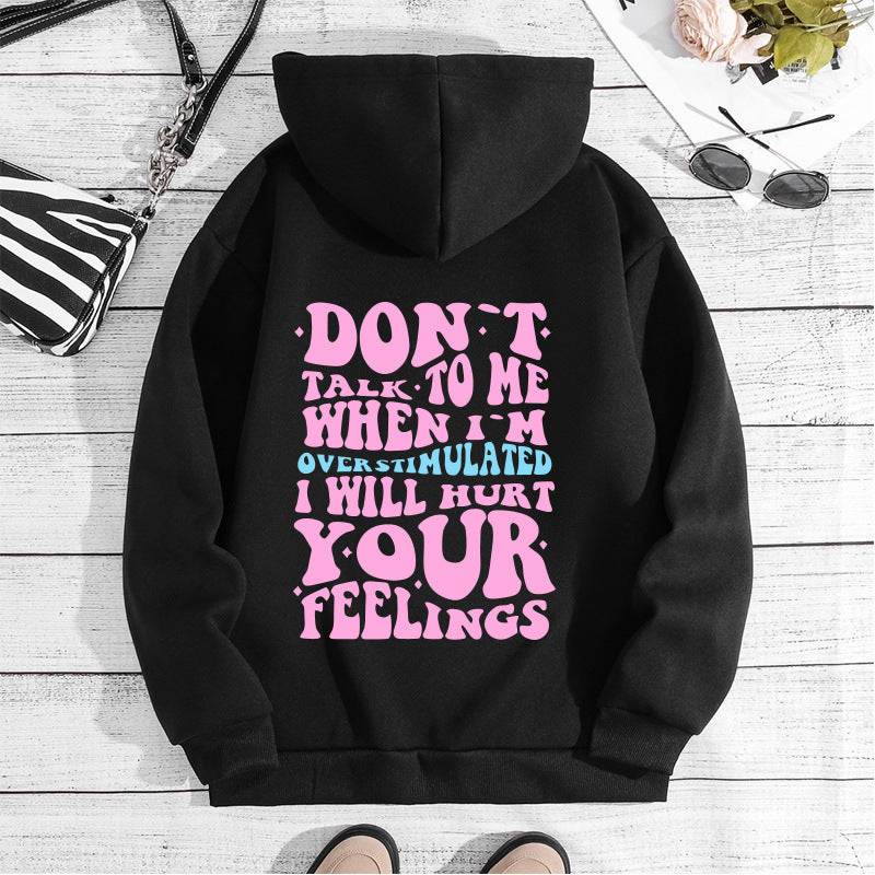 Letter printed hooded sweatshirt with back collar and fleece