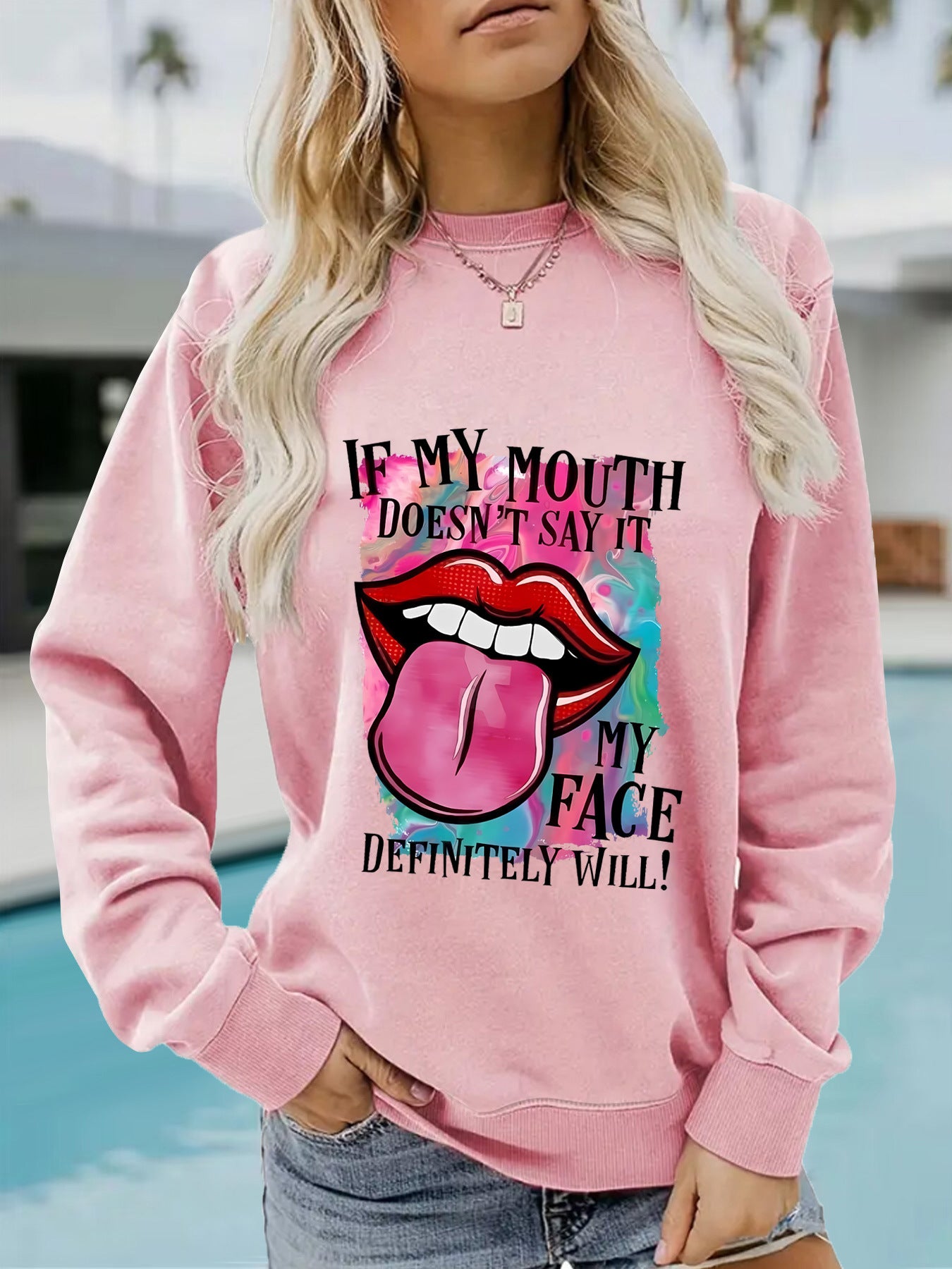 Round neck printed pullover sweatshirt