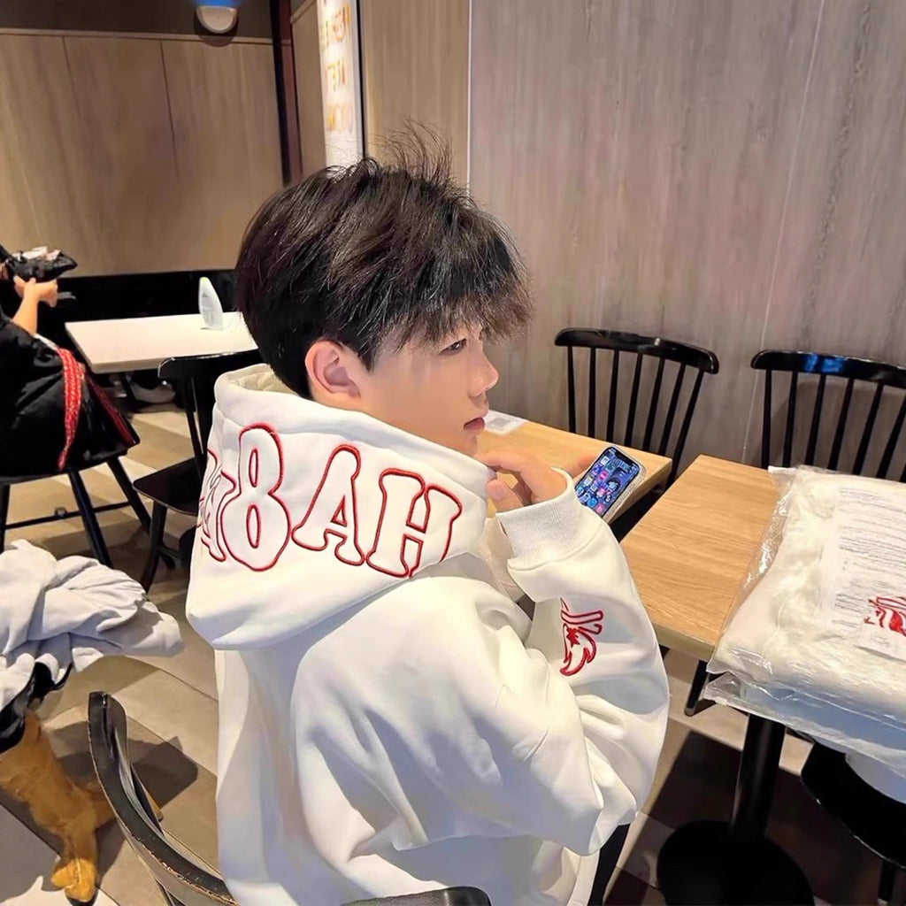 Heavy EmbroideryStyle Small Flame Hooded Thickened Sweatshirt Men's Autumn/Winter National Trend Thickened Top