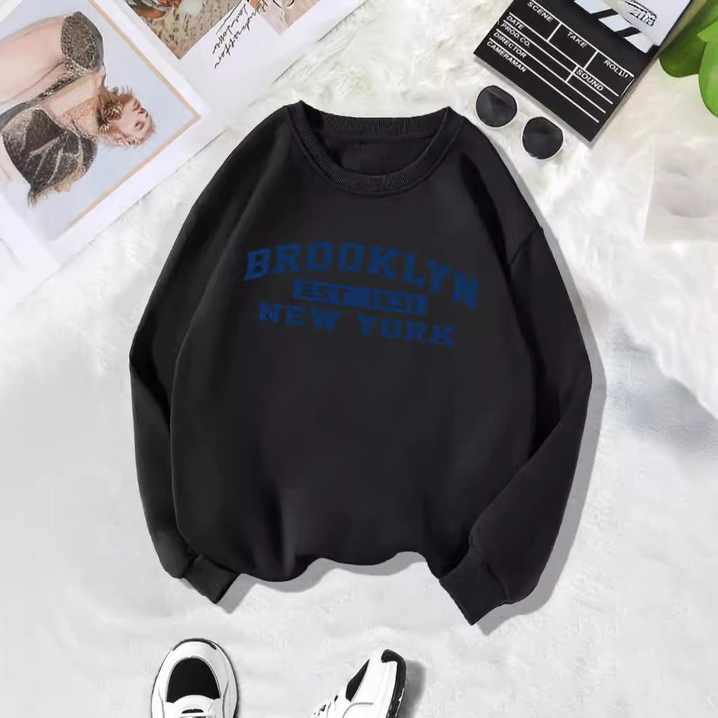 Back collar with fleece sweatshirt round neck BROOKLYN print