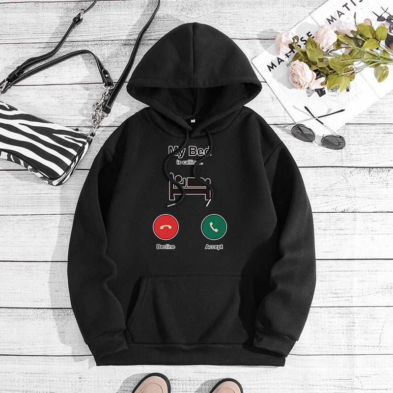 Phone reminder for printed hooded sweatshirt with back collar and fleece