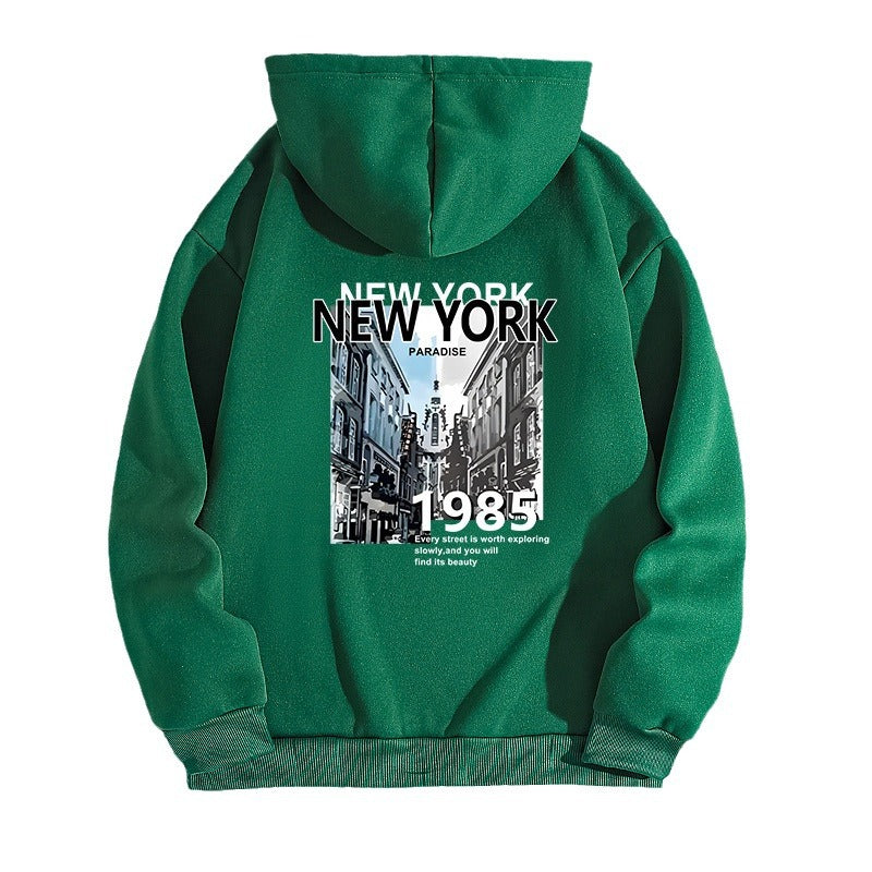 NEW YORK City Printed Hoodie with Back Collar and Velvet