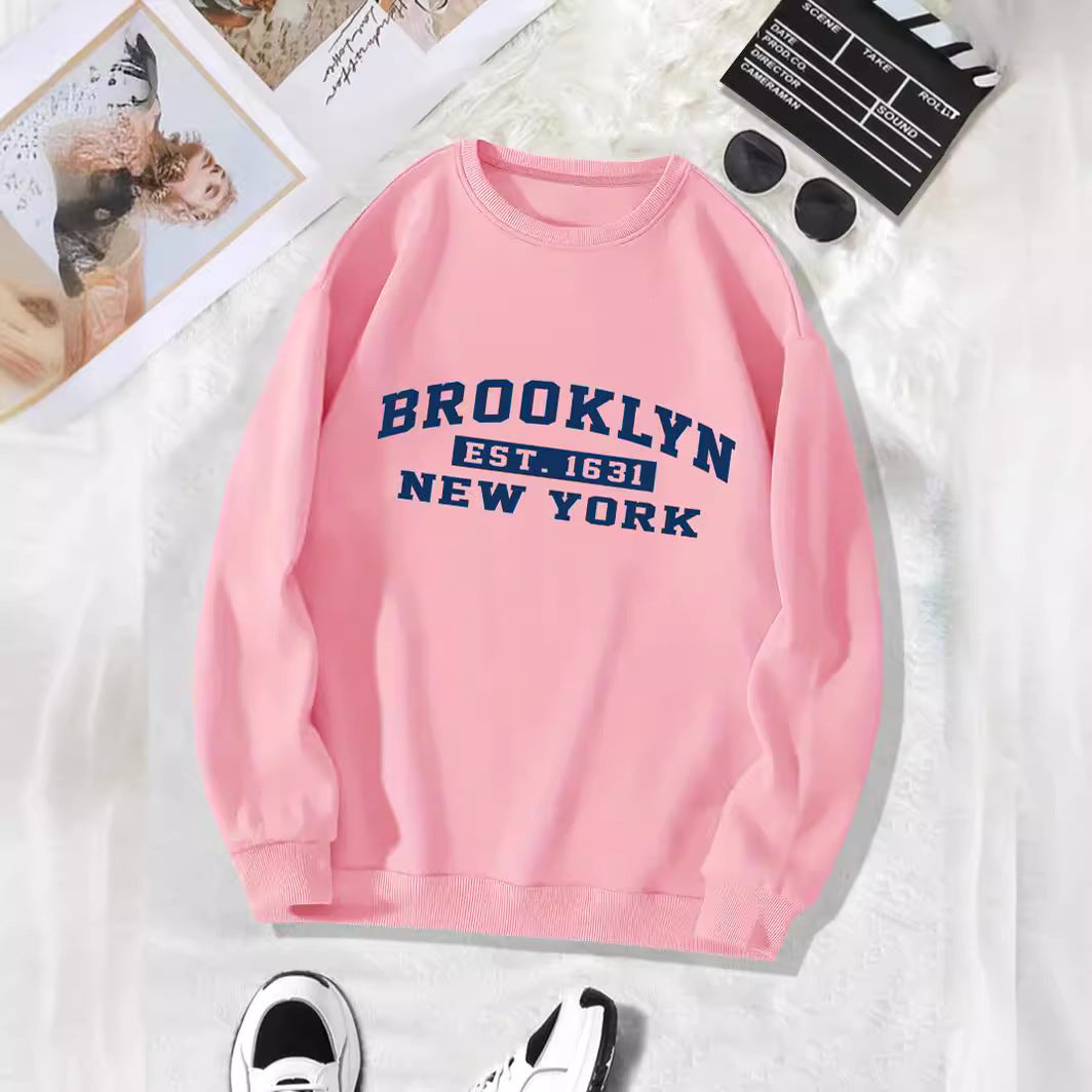 Back collar with fleece sweatshirt round neck BROOKLYN print