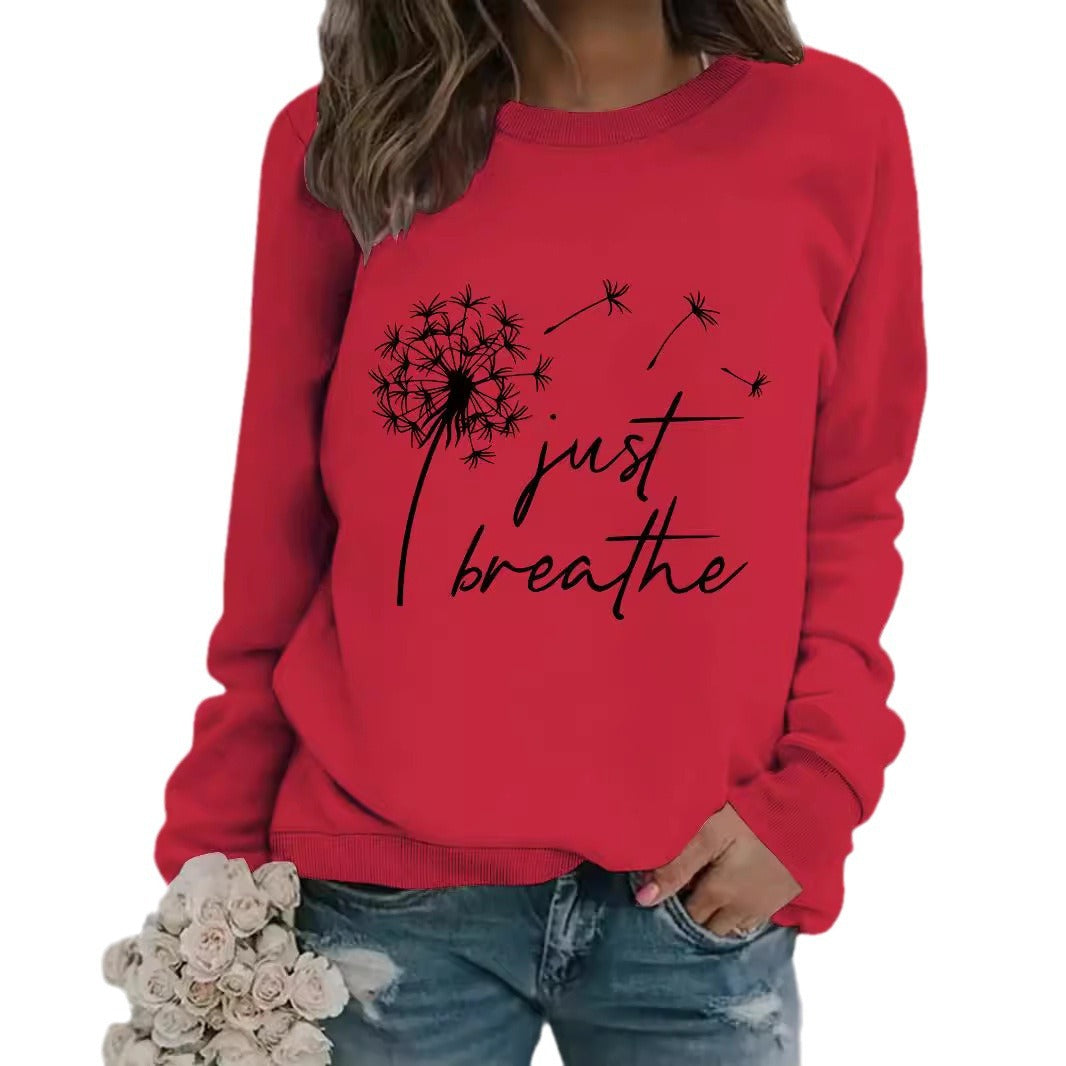 Round neck JUST dandelion print pullover sweatshirt