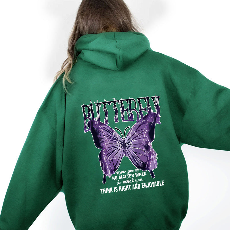 Letter printed hooded sweatshirt with back collar and fleece