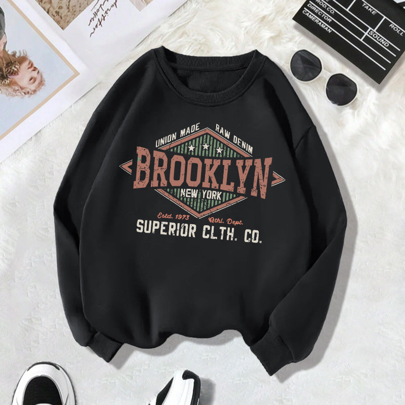 Back collar with velvet sweatshirt round neck letter print