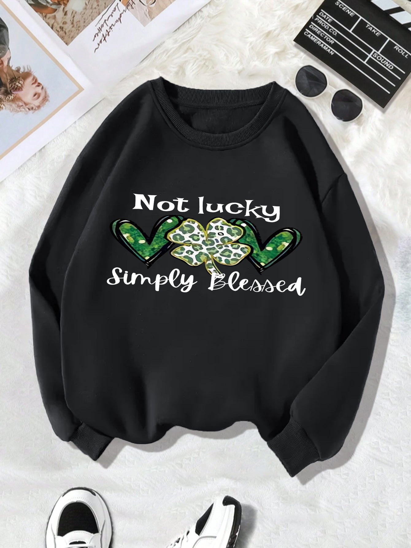 Back collar fleece hoodie round neck not made of clover