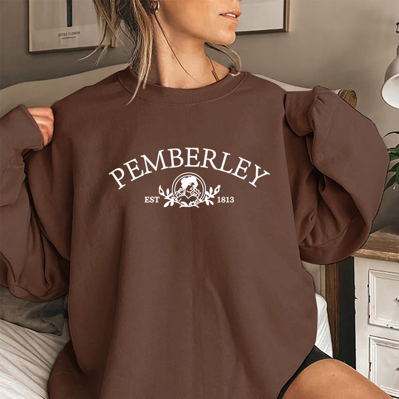 Back collar with velvet sweatshirt round neck letter print