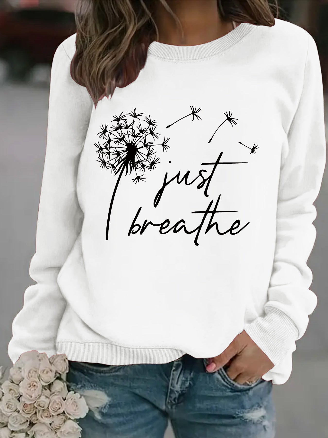 Round neck JUST dandelion print pullover sweatshirt