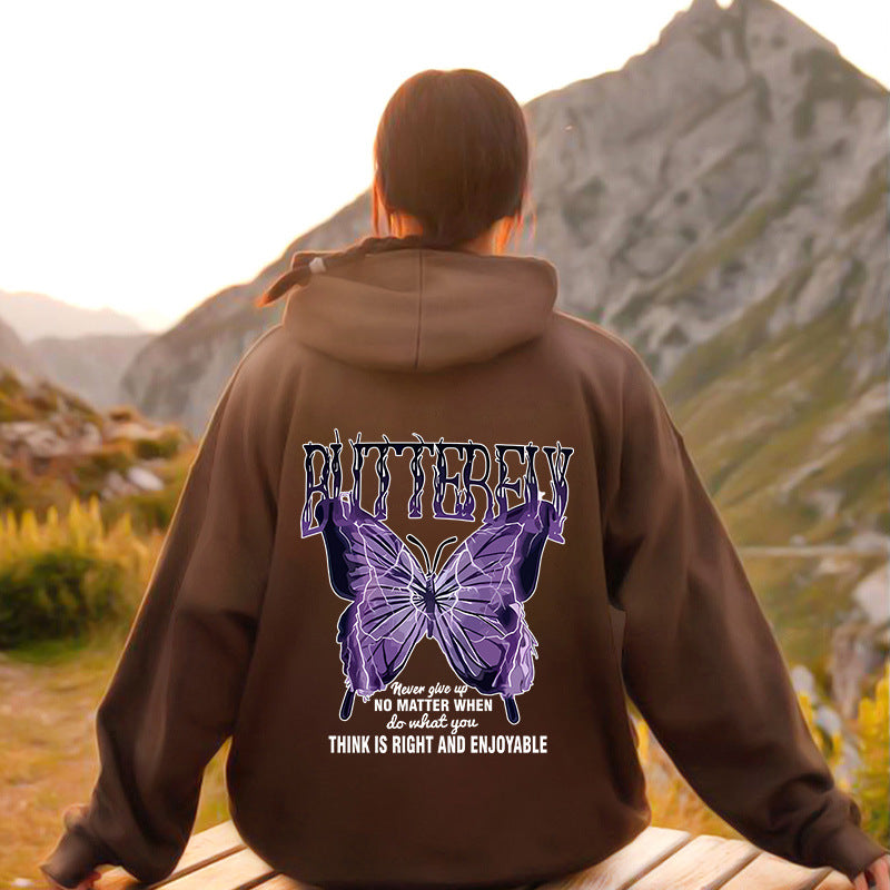 Letter printed hooded sweatshirt with back collar and fleece