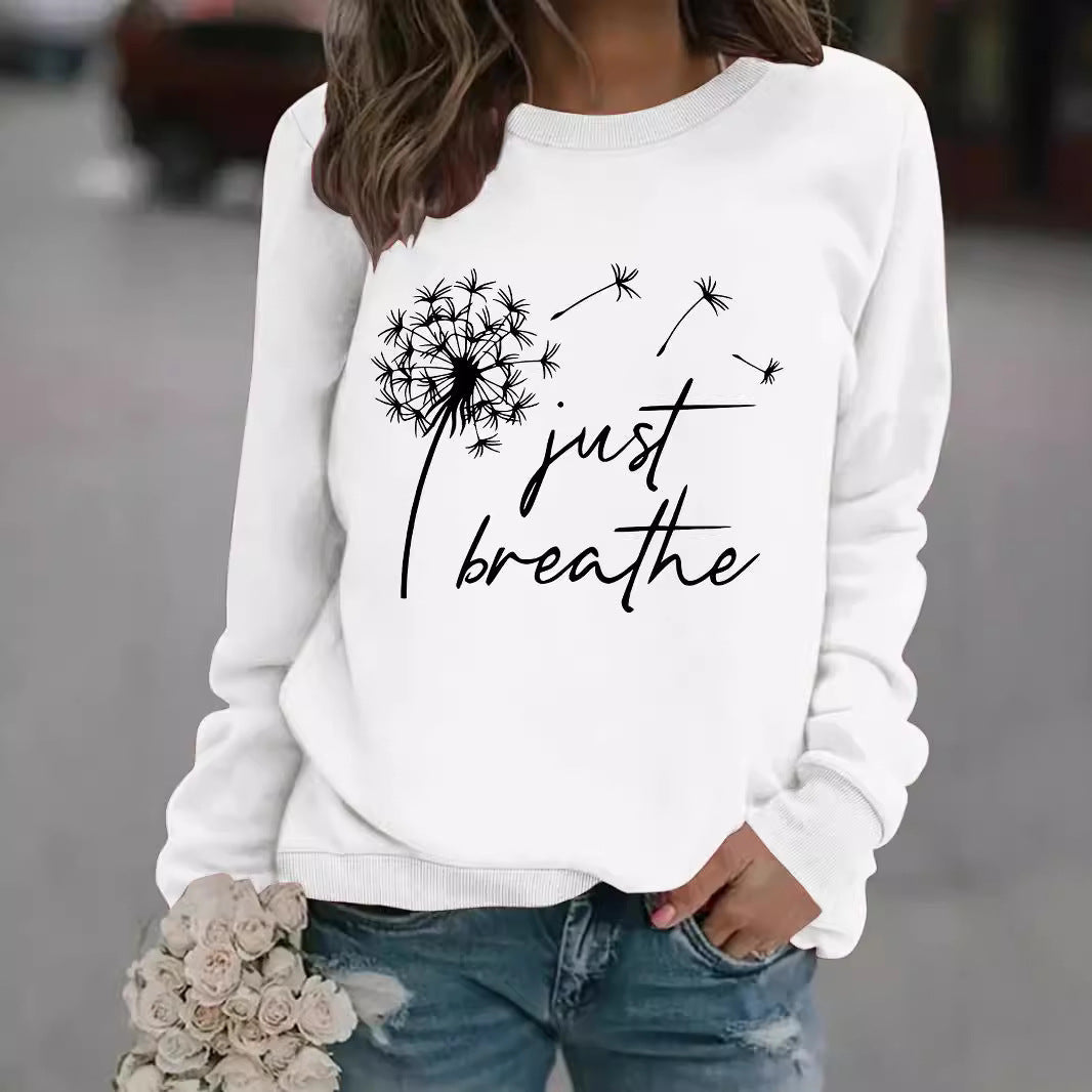 Round neck JUST dandelion print pullover sweatshirt